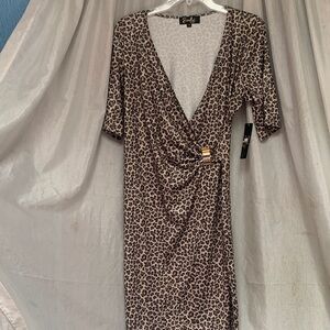 Envy Leopard-Print Surplice Midi Dress in Brown/Cream